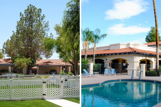 Photo of the dog park and swimming pool at Fellowship Square Independent Senior Living in Phoenix