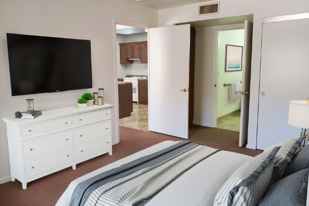 Photo of bedroom in one bedroom apartment at Christian Care Assisted Living in Cottonwood