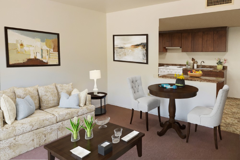 Photo of living room in one bedroom apartment at Christian Care Assisted Living in Cottonwood