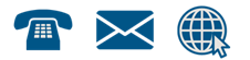 blue icons of telephone, email and www