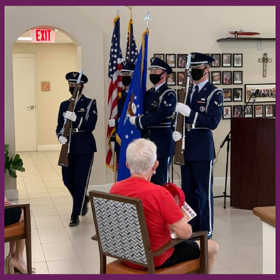 Seniors at Veterans day celebration, Fellowship Square Surprise