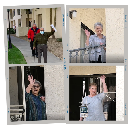 Seniors waving at Fellowship Square Phoenix retirement community